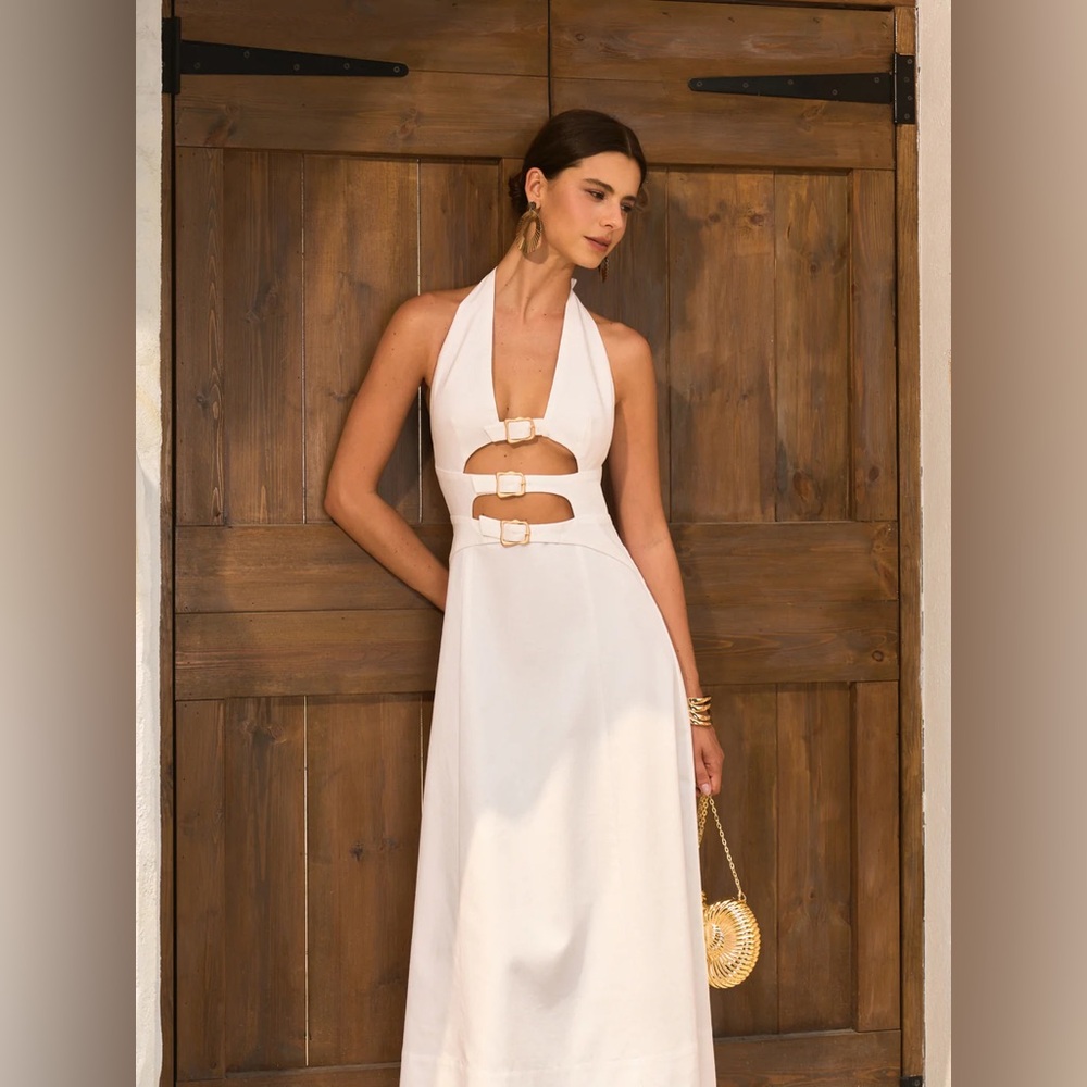 Nwt Commense White Backless Halter Dress cotton and linen blend‎